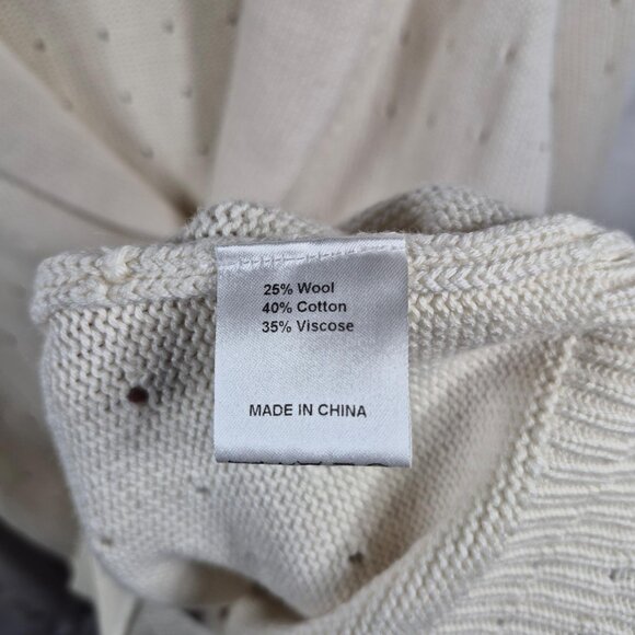 Micah Cohen Sweater Mens M Ivory Wool Knit Cardigan Long Sleeve V Neck Pockets - Picture 6 of 8